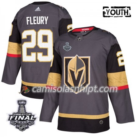 Camisola Vegas Golden Knights Marc-Andre Fleury 29 2018 Stanley Cup Final Patch Adidas Cinza Authentic - Criança